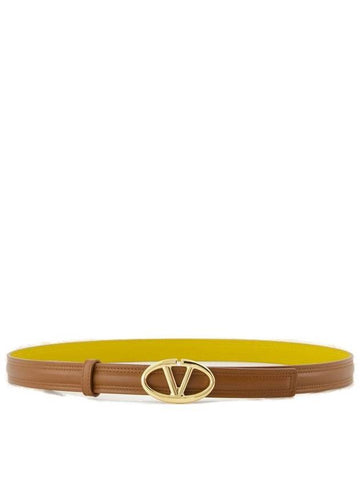 Bold Edition V Logo Signature Leather Belt Brown - VALENTINO - BALAAN 1