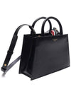 Pebble Grain Leather Mini Trapezoid Tote Bag Black - THOM BROWNE - BALAAN 4