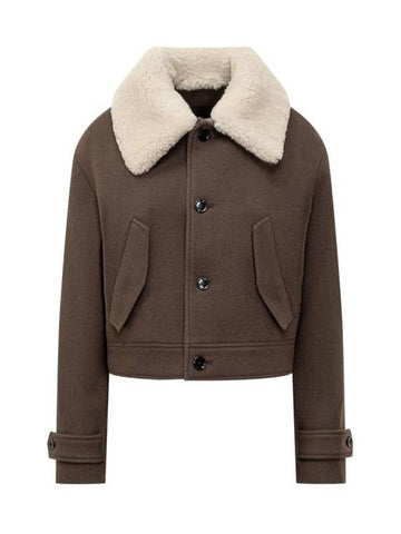 Short Shearling Collar Jacket Dark Coffee - AMI - BALAAN 1