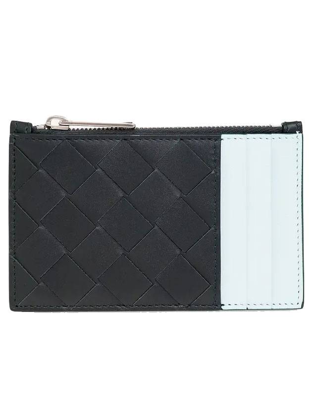 Intrecciato Two-Tone Zipper Card Wallet Black - BOTTEGA VENETA - BALAAN 1