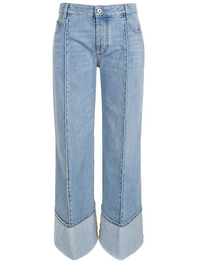 Turn-Up Hem Curved Light Bleached Straight Jeans Blue - BOTTEGA VENETA - BALAAN.