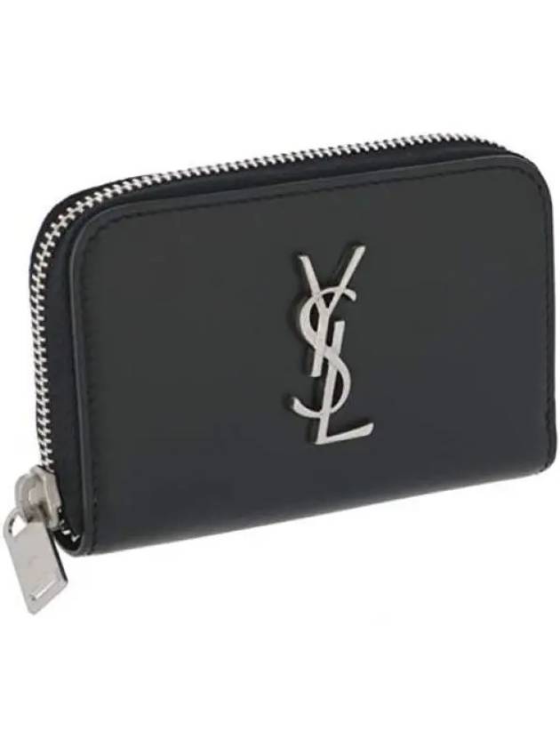 Monogram Zipper Silver Card Wallet Black - SAINT LAURENT - BALAAN 2