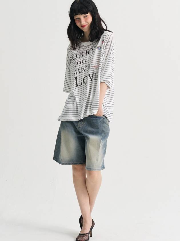 Stripe Linen Loosefit Half Sleeve T Shirt White - SORRY TOO MUCH LOVE - BALAAN 2