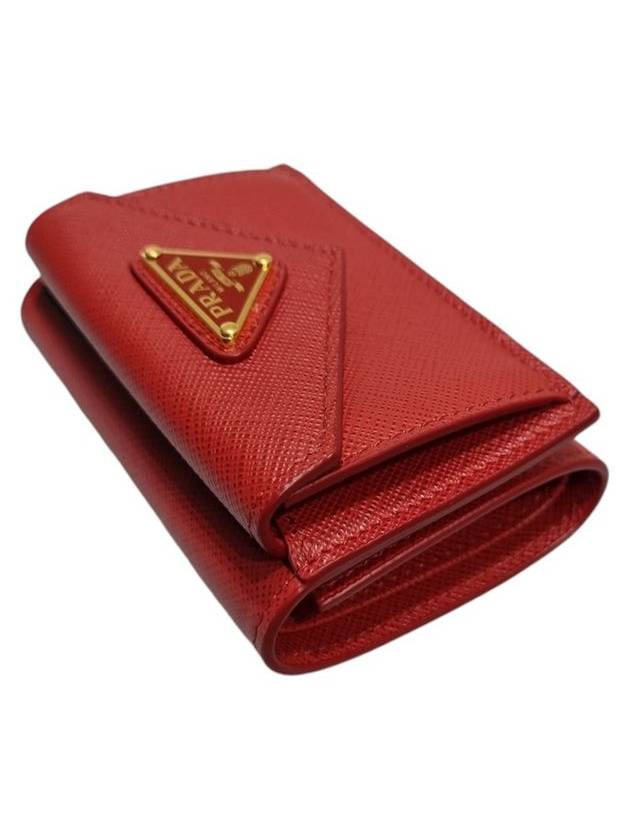 Women s 1MH021 Red Saffiano Gold Triangular Logo Mini Bicycle Wallet - PRADA - BALAAN 4