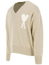 Big Heart Logo V-Neck Knit Top Beige - AMI - BALAAN 3