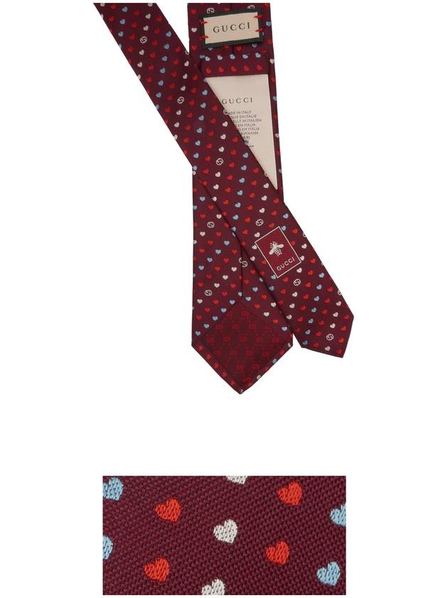 695339 Burgundy Interlocking G Heart Pattern Slim Silk Tie - GUCCI - BALAAN 3