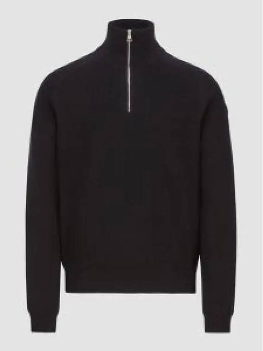 Cotton Cashmere Half Zip Knit Top Navy - MONCLER - BALAAN 2