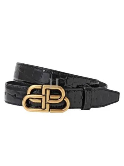 Women's Crocodile Embossed BB Buckle Thin Belt Black - BALENCIAGA - BALAAN 2