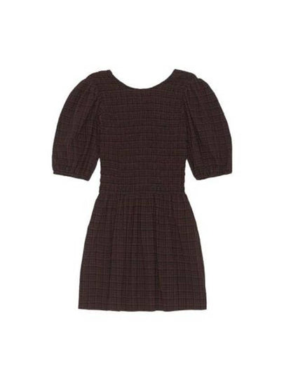 Women's Smoke Puff Sleeve Short Dress Brown - GANNI - BALAAN 2