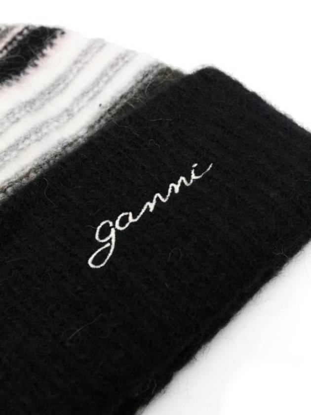 Stripe Soft Wool Beanie Black - GANNI - BALAAN 3