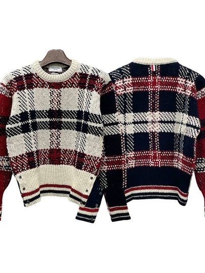 Tartan Check Jacquard Wool Mohair Knit Top Red Beige - THOM BROWNE - BALAAN 2