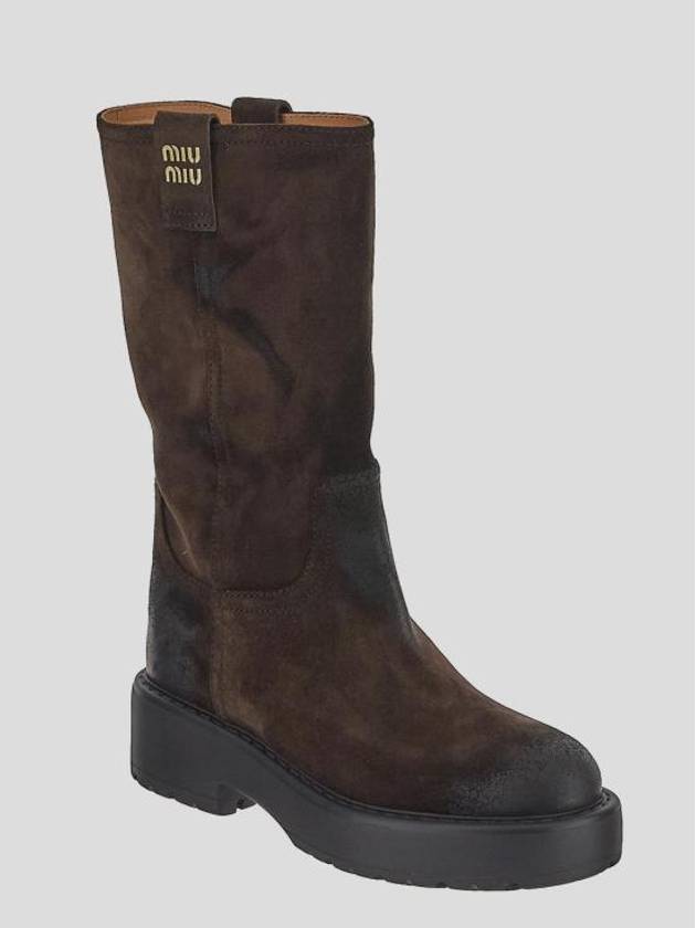 Logo Suede Middle Boots Dark Brown - MIU MIU - BALAAN 3