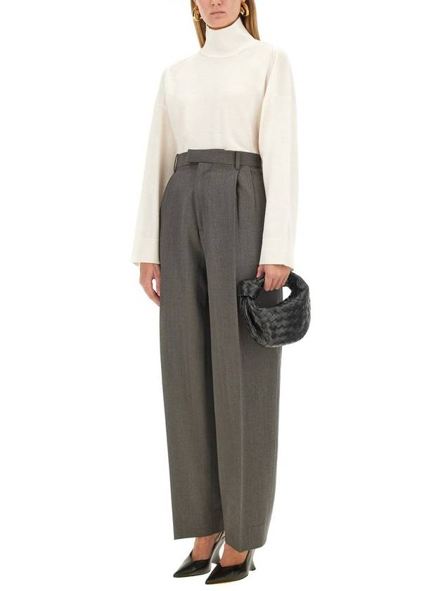 Pleated Straight Pants Grey Melange - BOTTEGA VENETA - BALAAN 3