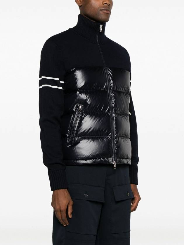 ribbed logo padded wool blend cardigan navy - MONCLER - BALAAN 3