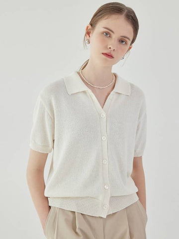 Women's Cooler Knit Short Sleeve Cardigan_Ivory - ARIFF - BALAAN 1