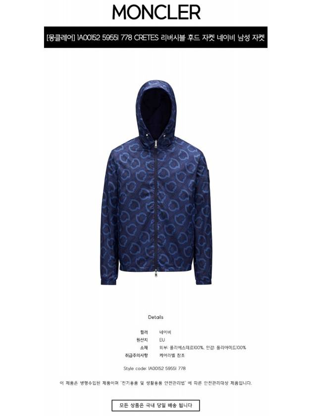 Crete Cretes Hooded Reversible Windbreaker Night Blue - MONCLER - BALAAN 3