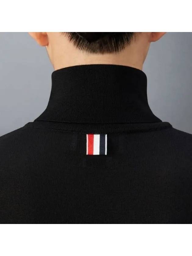 4 Bar Relaxed Fit Fine Merino Wool Turtleneck Black - THOM BROWNE - BALAAN 5