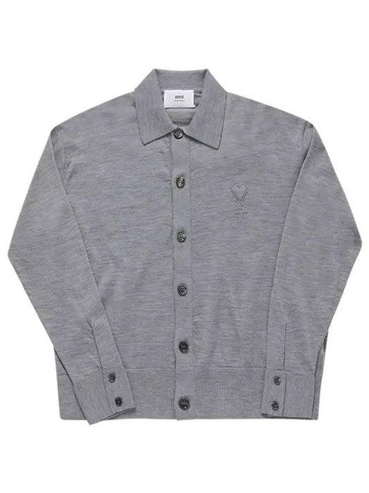 De Coeur Logo Wool Cardigan Heather Grey - AMI - BALAAN 2