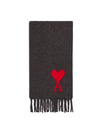 Heart Logo Oversized Wool Fringe Scarf Dark Gray - AMI - BALAAN.