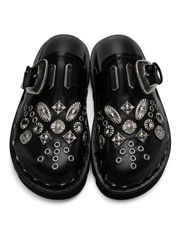 Fullar hardware silvertone studded embellished leather buckle strap mule sandals - TOGA - BALAAN 4