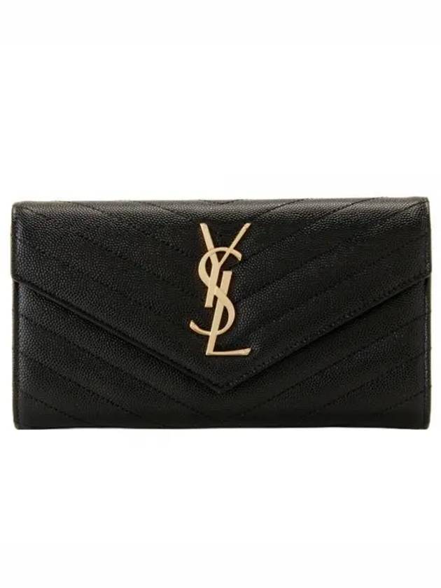 Matelasse Monogram Quilting Leather Flap Long Wallet Black - SAINT LAURENT - BALAAN 2