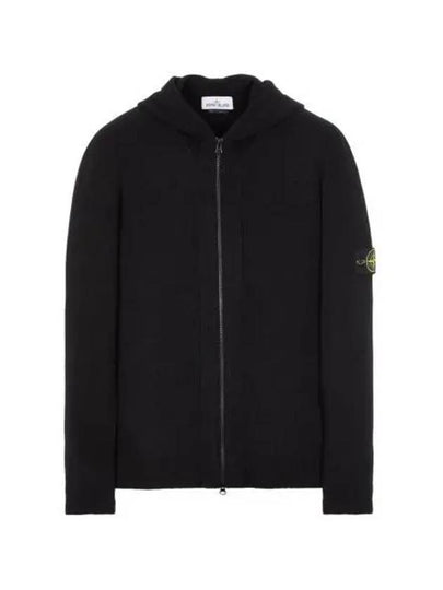 Wappen Patch Lambswool Knit Hooded Zip Up Black - STONE ISLAND - BALAAN 2