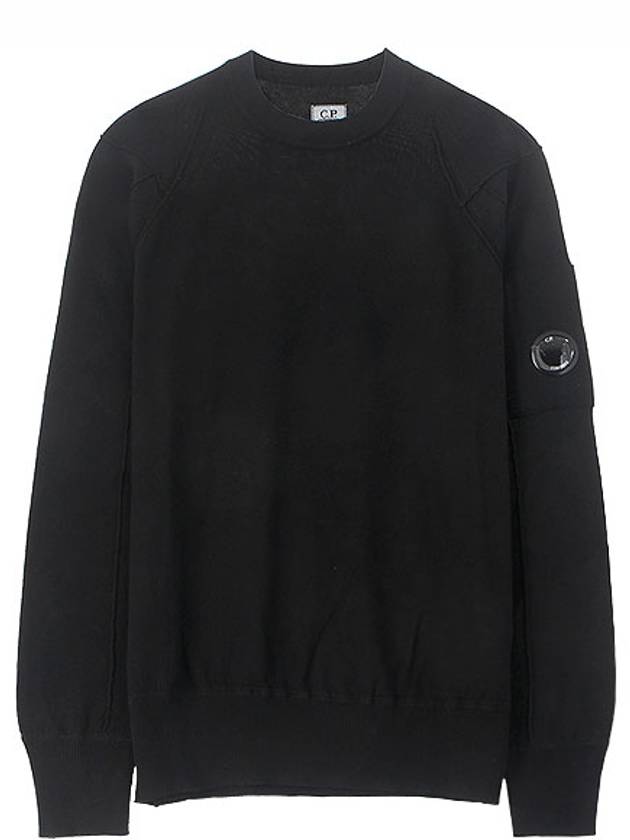 Men's Lens Wappen Crew Neck Knit Top Black - CP COMPANY - BALAAN.