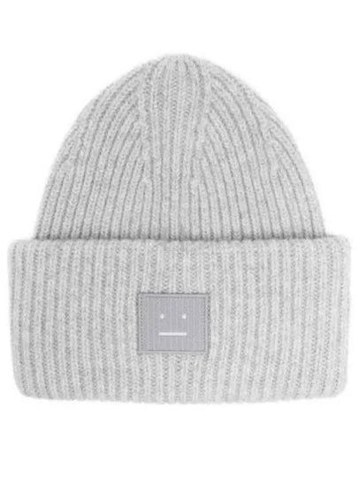 Face Patch Ribbed Wool Beanie Grey - ACNE STUDIOS - BALAAN 2