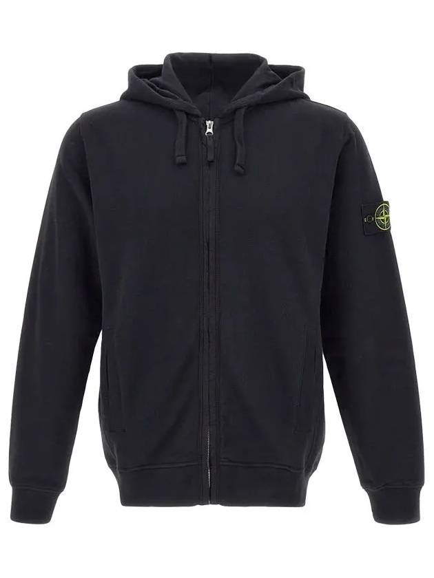 Logo Cotton Zip-Up Hoodie Black - STONE ISLAND - BALAAN 2