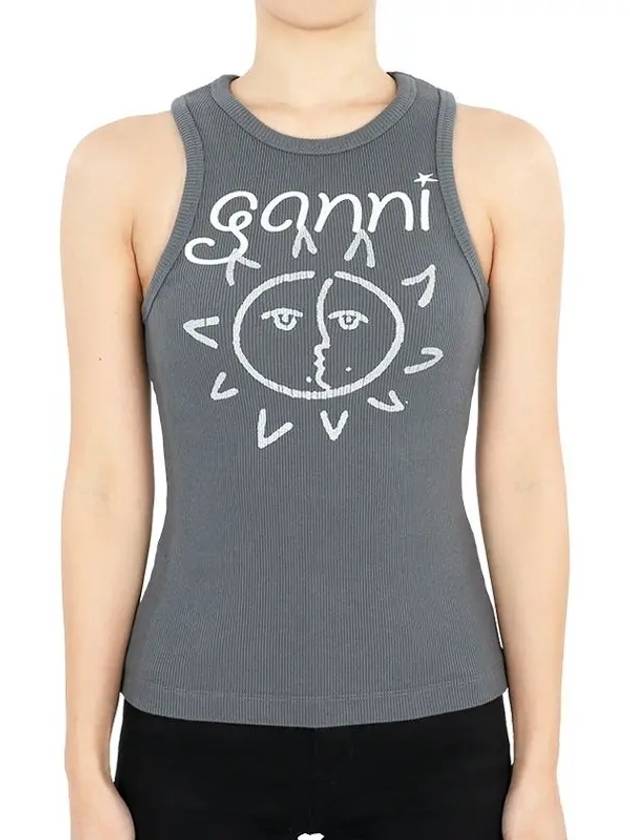 Sun Graphic Print Ribbed Sleeveless Grey - GANNI - BALAAN 3