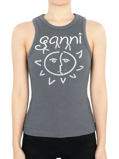 Sun Graphic Print Ribbed Sleeveless Grey - GANNI - BALAAN 2