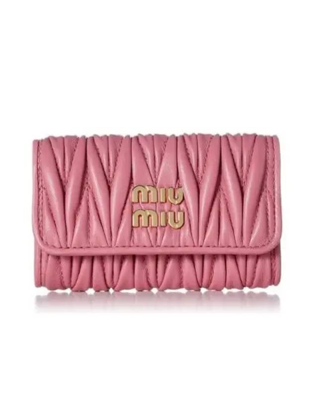 Gold Logo Plaque Matelasse Leather Key Holder Pink - MIU MIU - BALAAN 2