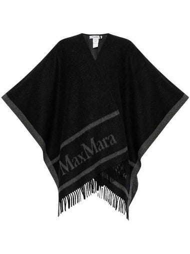 Hilde Logo Print Wool Cape Black - MAX MARA - BALAAN 1