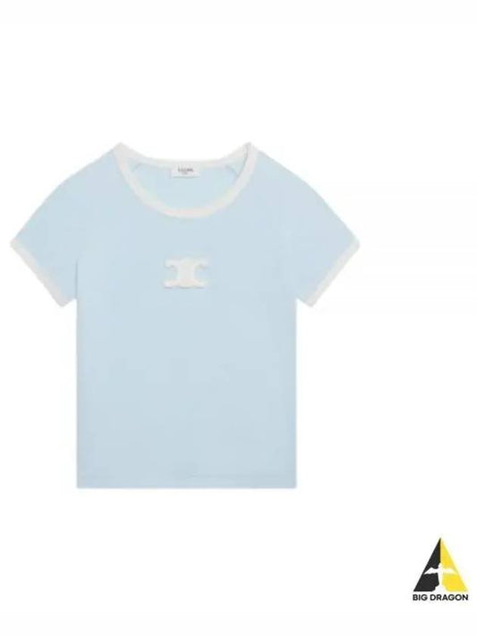 Women s Triomphe Cotton Jersey Short Sleeve T Shirt Pastel Blue Cream - CELINE - BALAAN 2