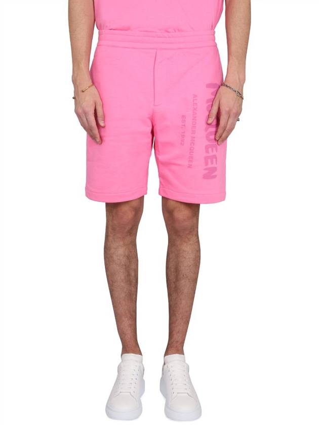 Men's Graffiti Logo Cotton Shorts Pink - ALEXANDER MCQUEEN - BALAAN 2