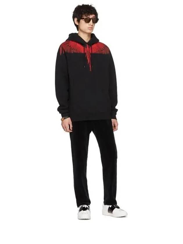 Red Wing Print Cotton Hoodie Black - MARCELO BURLON - BALAAN 3