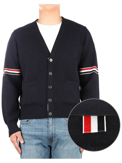 Milano Stitch Sprite Armband Cotton V-neck Cardigan Navy - THOM BROWNE - BALAAN 2