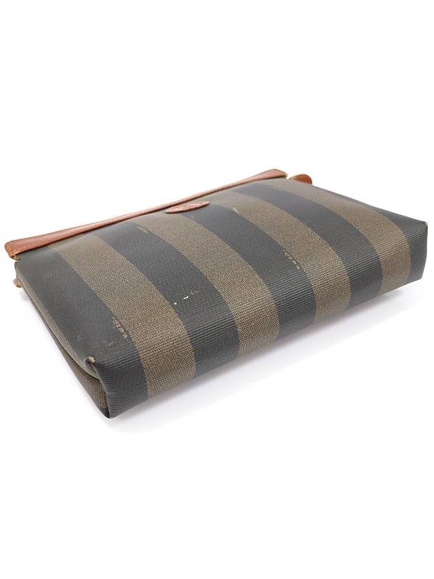 11808 PVC Pequin Stripe Brown Leather Clutch - FENDI - BALAAN 3