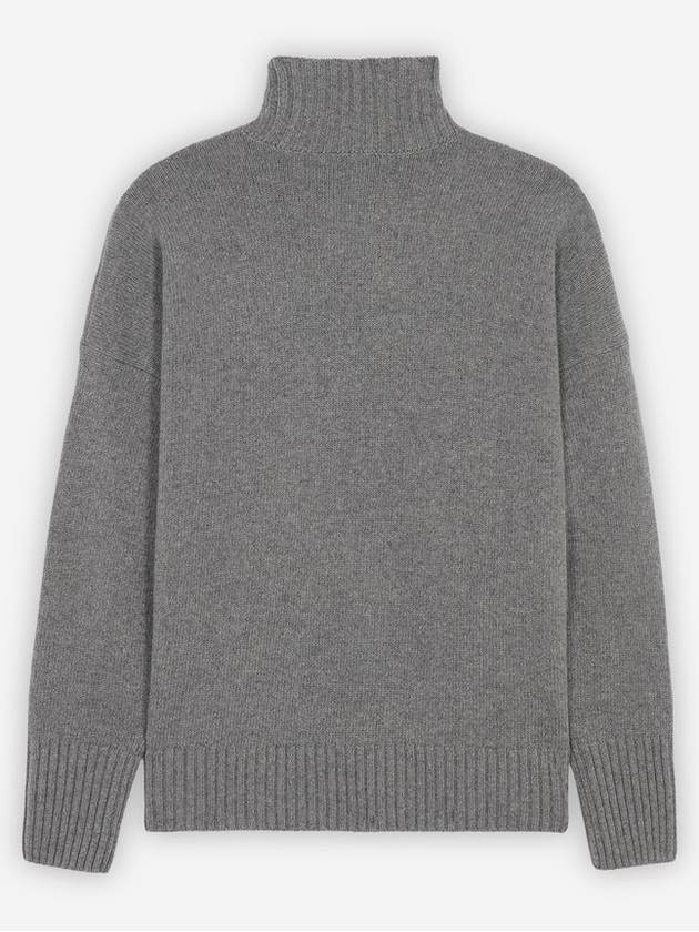 Men's Fox Head Patch Oversized Wool Turtleneck Grey - MAISON KITSUNE - BALAAN 3