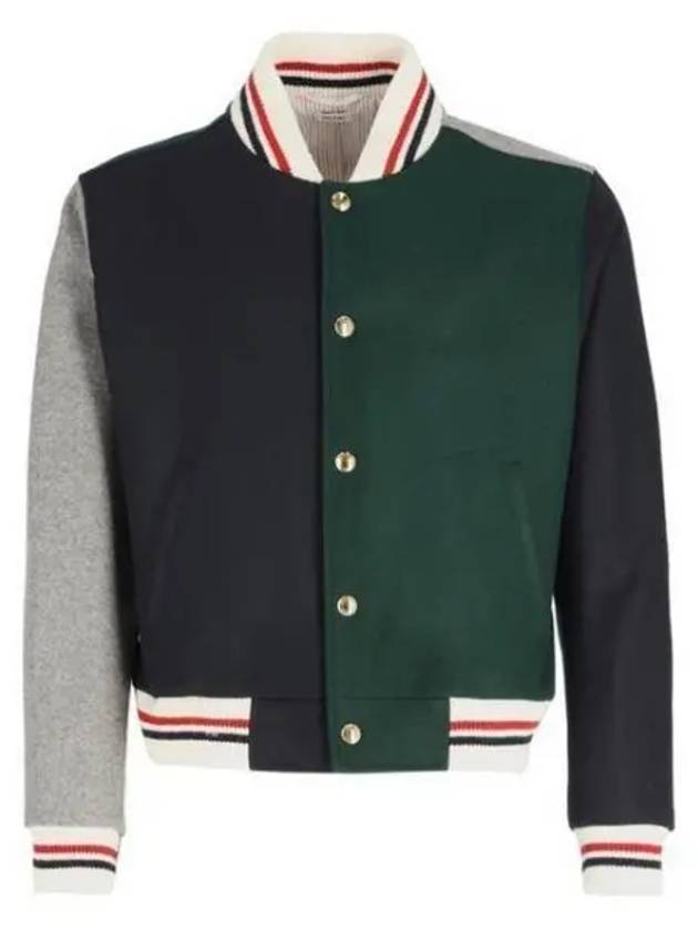 Funmix Melton Wool Bomber Jacket Green Blue - THOM BROWNE - BALAAN 2