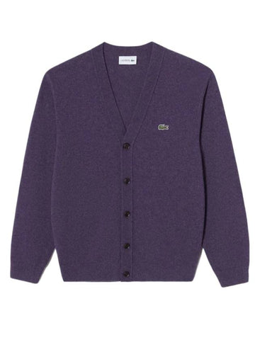 Men's Basic V-Neck Cardigan Purple - LACOSTE - BALAAN 1