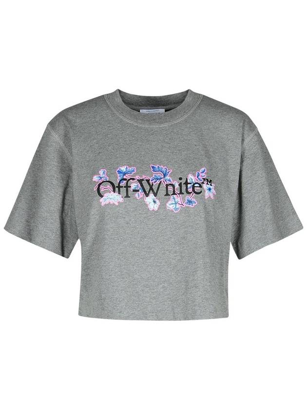 Off-White 'Flower' Grey Cotton Crop T-Shirt - OFF WHITE - BALAAN 1