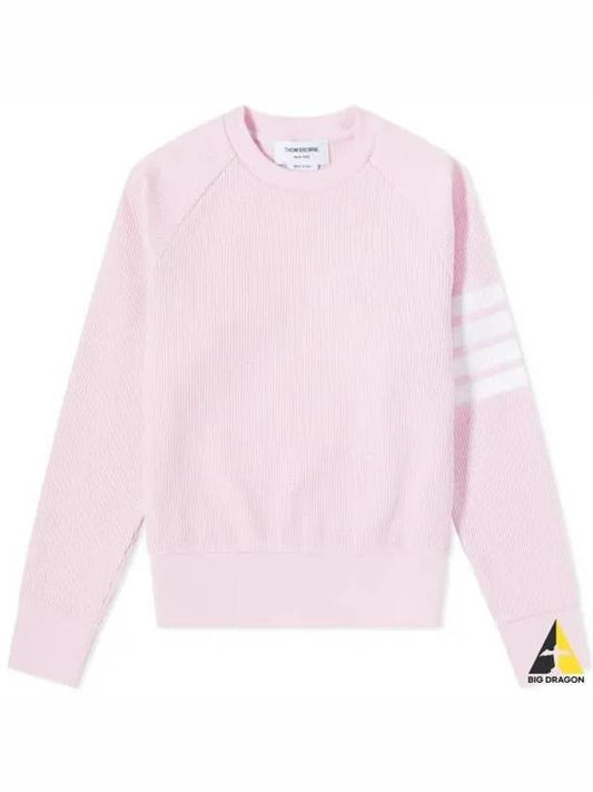 Women's Diagonal Waffle Crew Neck Sweatshirt Pink - THOM BROWNE - BALAAN