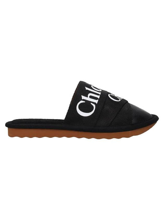 Woody Logo Strap Canvas Slippers Black - CHLOE - BALAAN.