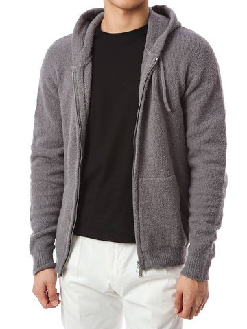 Soft Boucle Knit Zip-Up Hoodie Grey - ROBERTO COLLINA - BALAAN 1