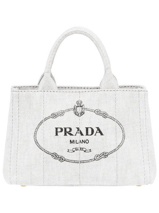 Logo Canapa Denim Tote Bag White - PRADA - BALAAN 2