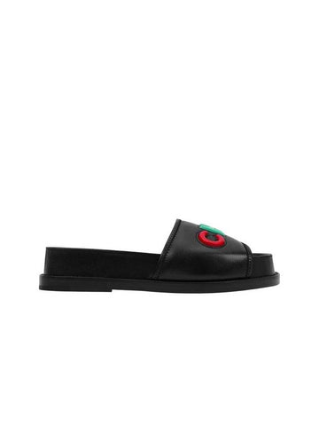 Logo Leather Slippers Black - CHANEL - BALAAN 1