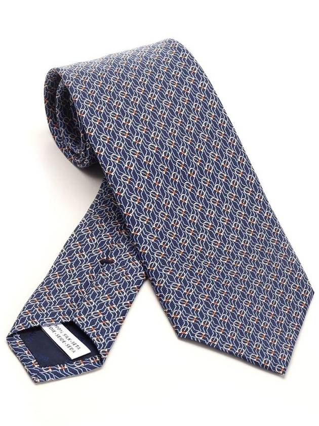 Tetris Print Silk Tie Navy - SALVATORE FERRAGAMO - BALAAN 1