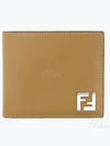 FF Square Leather Bi-Fold Half Wallet Beige - FENDI - BALAAN 2