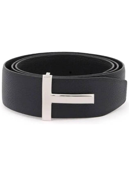 Sliver Soft Grain Leather T Icon Belt Dark Navy Black - TOM FORD - BALAAN 2